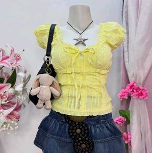 Yellow Gingham Smocked Crop Top
