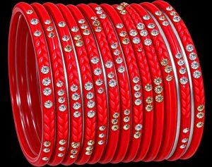 Red Crystal Embellished Bangles