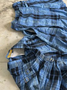 Girl’s  Blue Plaid Skorts, Divider Skirts For Twin