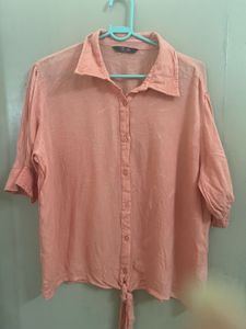 Chic Coral Tie-Front Blouse