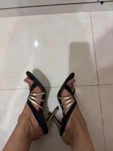 Stylish Black and Gold Strappy Sandals