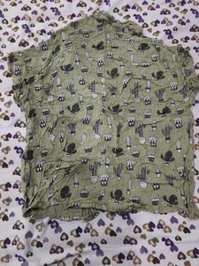 Cute Cactus Print Button-Up Shirt