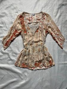 Bohemian Floral Print Peasant Blouse