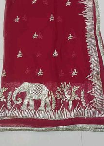 Embroidered Elephant Saree