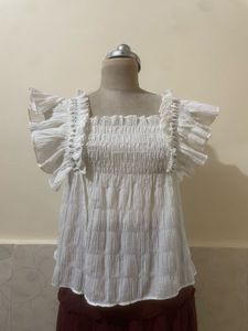 Boho White Smocked Tiered Top