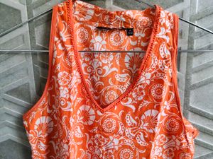 Vibrant Orange Floral Sleeveless Kurta