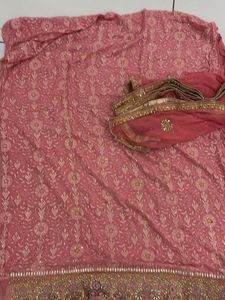 pure georgette luchnawi suit with handwork border