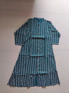 Teal Leaf Print Tiered Kurta