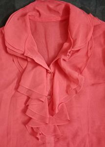 Sheer Coral Ruffle Blouse