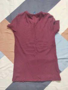 Maroon Ribbed Short Sleeve Top