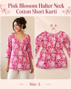 Pink Floral Print Short Kurta