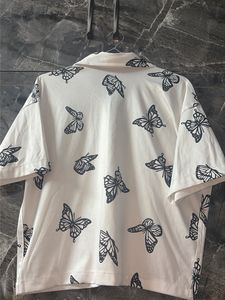🦋 White Butterfly Print Cropped Shirt
