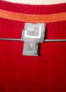 Red V-Neck Long Sleeve Top