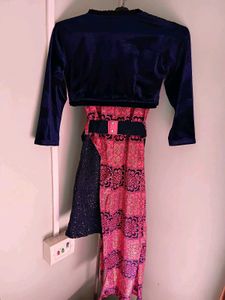New Stylish Pink &amp; Navy Dress(FREE FLOWER CLIP)
