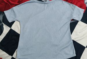 Periwinkle Light Blue Shimmer Stripped Tshirt  Size- M(92cm)