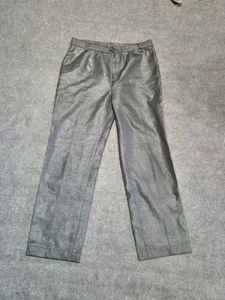 PENGSHI Women's Shiny Gunmetal Grey Straight-Leg P