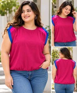 Chic Magenta & Blue Cap Sleeve Top