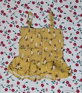 Yellow Floral Smocked Crop Top