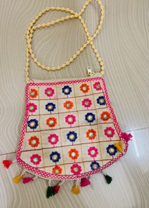 Embroidered Clutch with Tassels