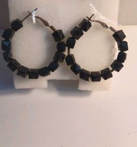 Chic Black Beaded Hoop Earrings