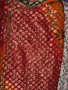 Elegant Red &amp; Green Embellished Saree