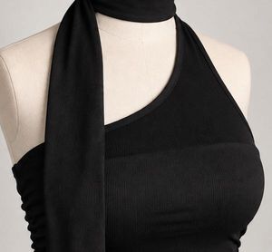 Chic Black Halter Top with Scarf