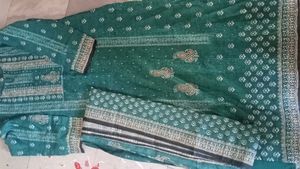 Teal Cotton Kurta Set with Dupatta
