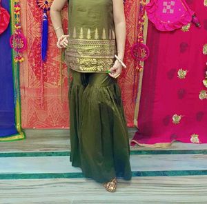 Olive Green Kurta Set with Sharara