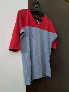 Red &amp; Grey Color Block Tee