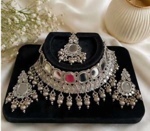 Oxidized Silver Mirror Work Jewellery Set