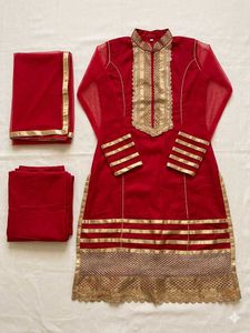 Red Kurta Set with Gold Embellishments