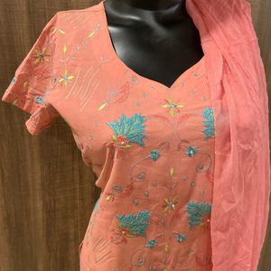 Pure Embroidered Kurta With Dupatta