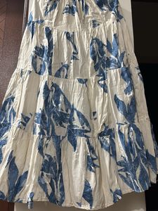 Boho Tiered Maxi Skirt - Blue Floral Print
