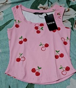 Shein Pink Cherry Print Tank Top