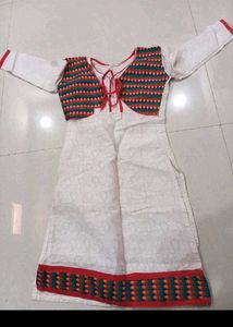 Red Skirt with White Kurti &amp; Jacket Set