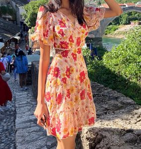 Floral Print Mini Dress with Cutout Detail
