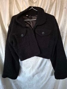 Black Cropped Teddy Jacket