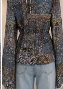 Bohemian Print Smocked Waist Jacket