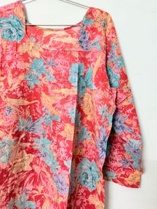 Floral Printed Red Pink Kurta set