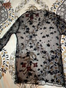 Sheer Black Star Print Blouse