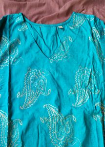 Teal Paisley Print Kurta