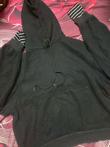 Black Hoodie with Striped Sleeves