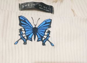 Shein Ofwhite Butterfly Embroidered Tank Top