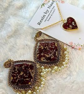Boho Resin Floral Dangle Earrings &amp; Bracelet Set
