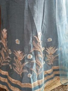 Grey Anarkali Kurta Set with Dupatta