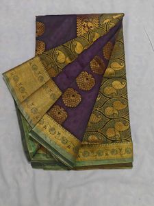 Elegant Purple &amp; Gold Brocade Saree