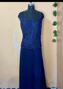 Elegant Navy Blue Embellished Gown