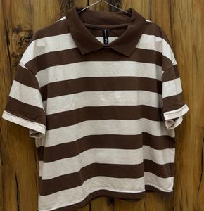 Brown striped crop tshirt size medium