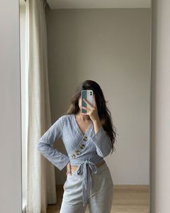Blue Wrap Top with Tie Detail