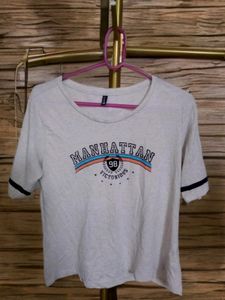 Beige Manhattan Printed Oversized Tshirt For Women